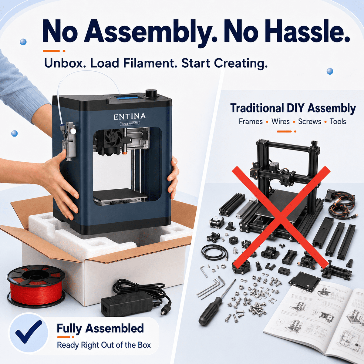 Entina Desktop 3D Printer Tina2S, Wi-Fi Control Auto Leveling Heated Plate for Beginners STEM DIY