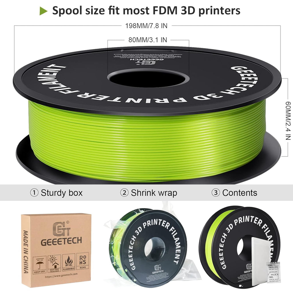 GEEETECH 3D Printer PLA Filament 1.75mm,1kg Spool (2.2lbs),Dimensional Accuracy +/- 0.03mm,Apple Green