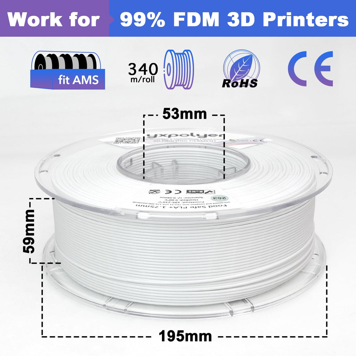 YXPOLYER PLA Filament Food Grade 1.75mm 1kg for 3D Printing, PLA+ Skin Flesh Tone 3D Printer Filament AMS-Compatible
