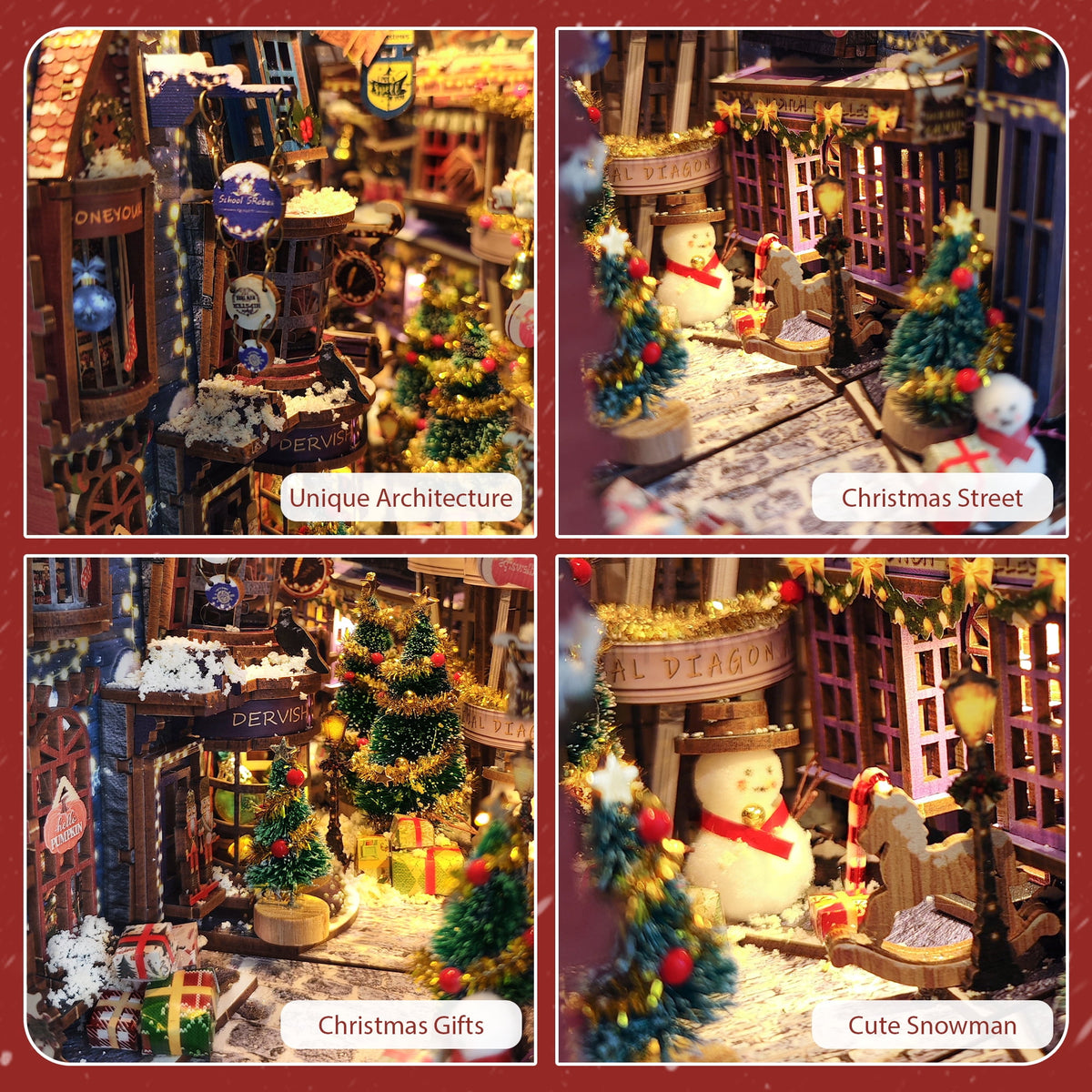 Strucwood DIY Book Nook Kit Snowy Night Wooden Puzzles with LED Dust Cover,3D Crafts Hobbies Gifts for Adults (SQ-17)