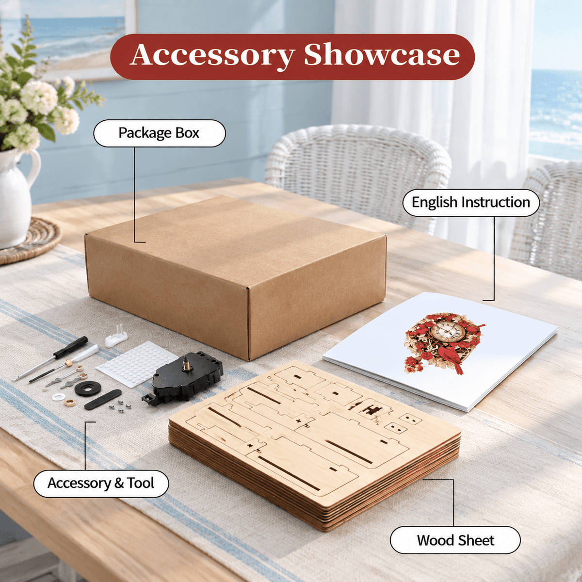 Fire Phoenix Wooden 3D Puzzle Clock DIY Model Kit for Adults