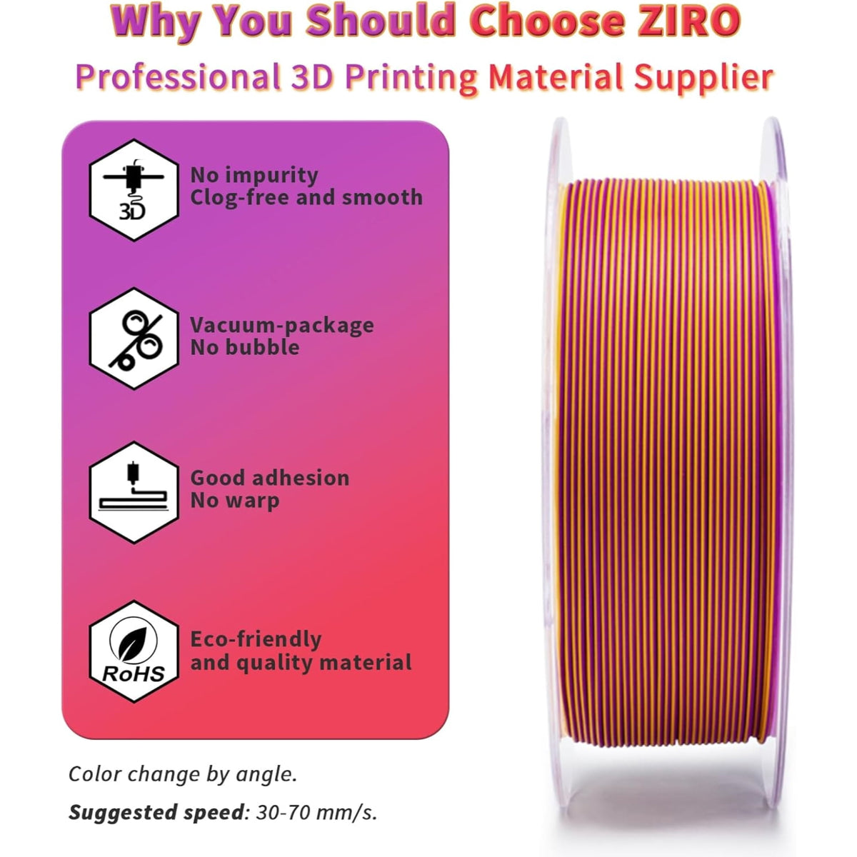 Ziro 3D Tri-Color Matte PLA 1.75mm 1kg, Volcano