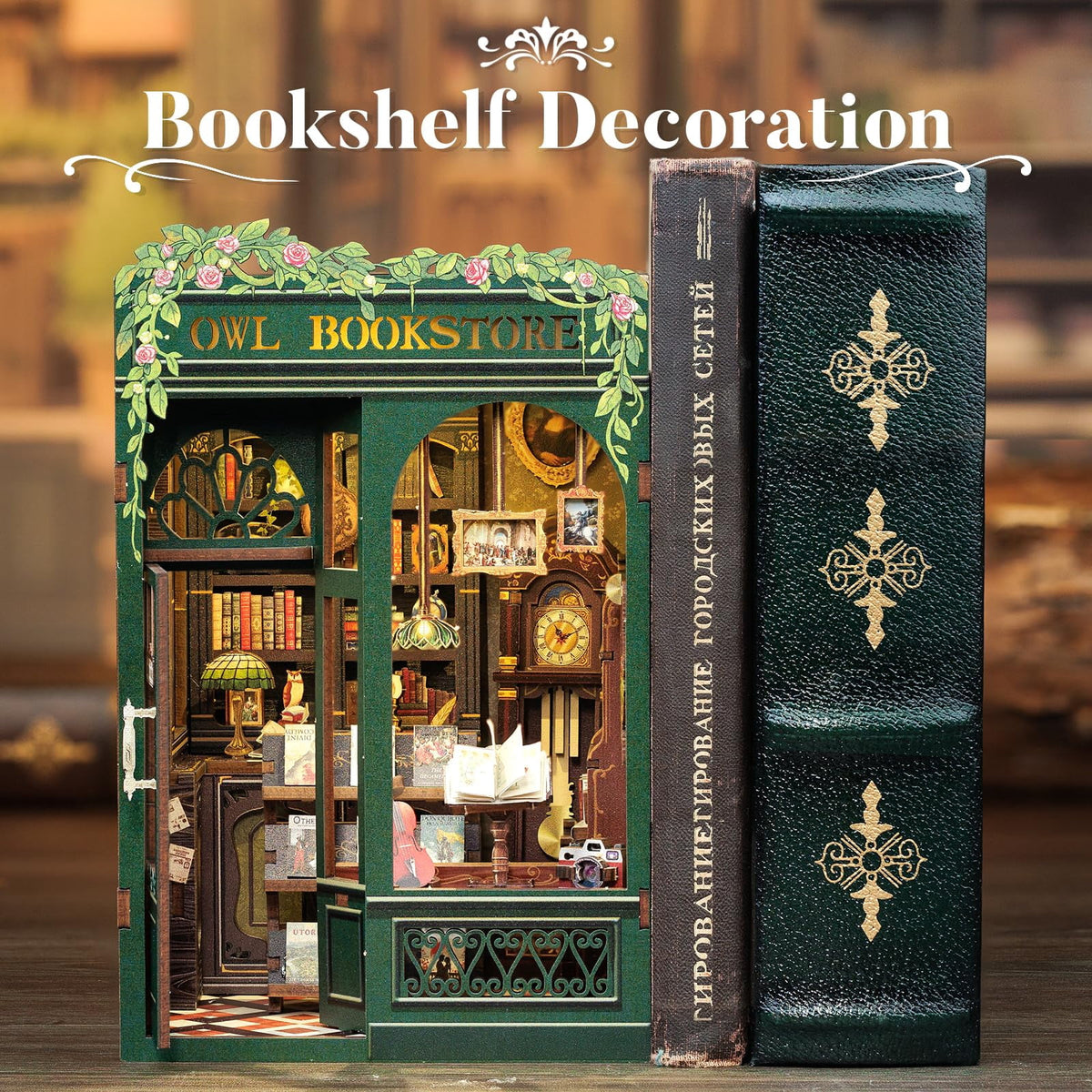 Book Nook Kit - DIY Miniature House Kit for Adults, Teens and Beginners, Booknook Tiny House Bookshelf Decor 3D Wooden Puzzle, Gifts for Family and Friends (Owl Bookstore)