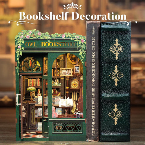 Book Nook Kit - DIY Miniature House Kit for Adults, Teens and Beginners, Booknook Tiny House Bookshelf Decor 3D Wooden Puzzle, Gifts for Family and Friends (Owl Bookstore)