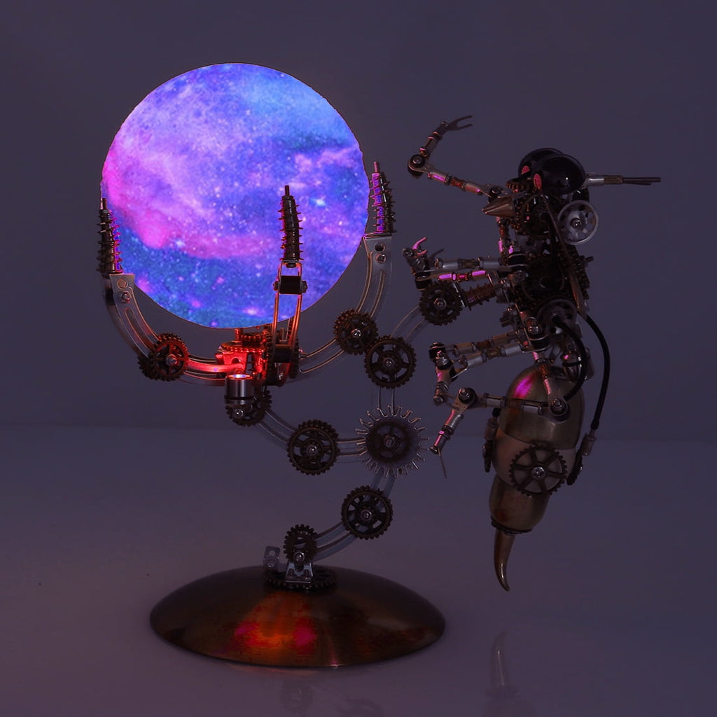 Mechanical Octopus 3D Metal Model Kit with Moon Lamp, Touch 3 Colors, Customizable Steampunk Puzzle & Desk Light, Perfect Room Decor and Gift Choice