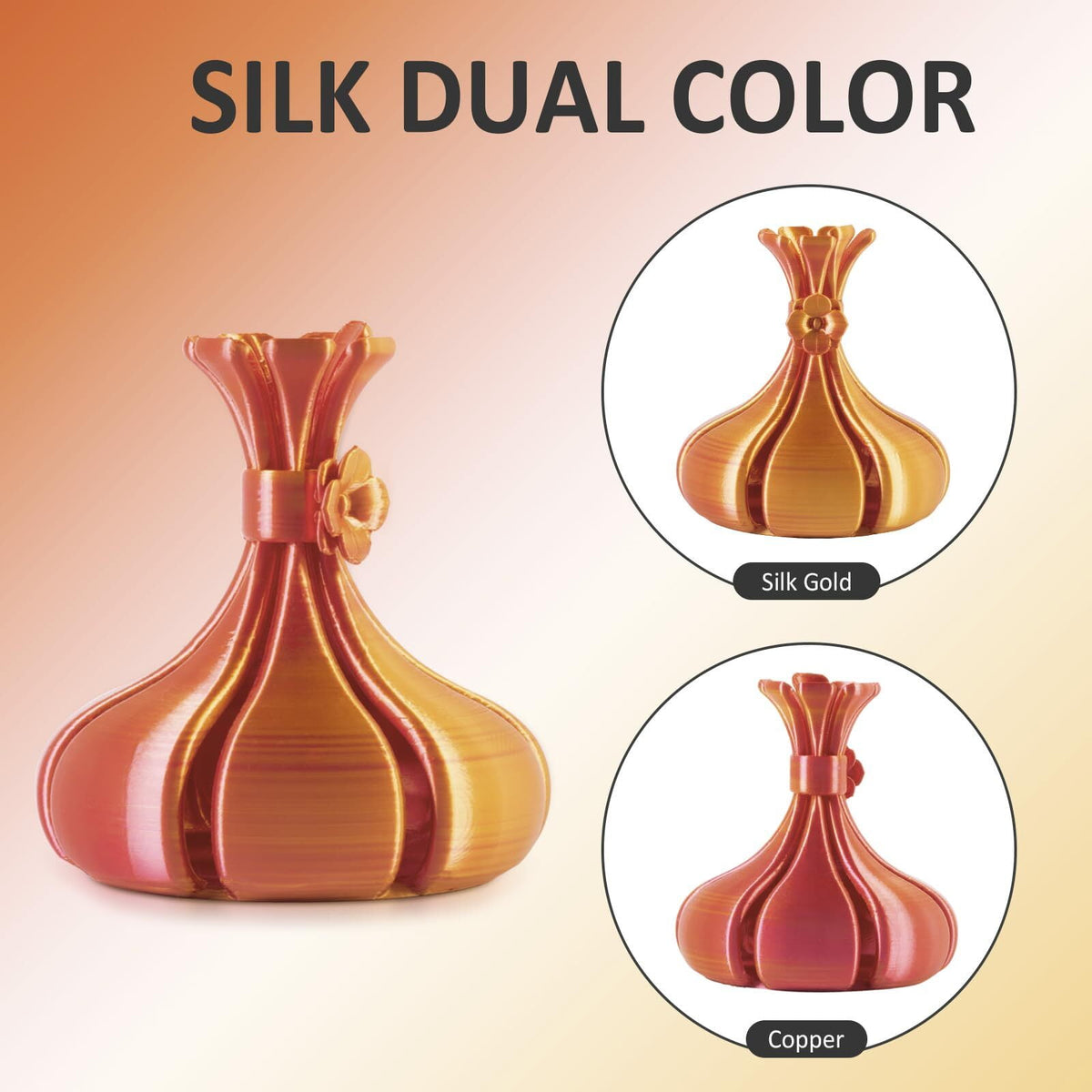 Geeetech Anti-silk type 3D Printer PLA Filament 1KG Toughness Enhanced Filament with 1.75mm Dimensional Accuracy +/-0.03mm, 1080 Feet per Roll, Vacuum Packaging Two-tone gold copper