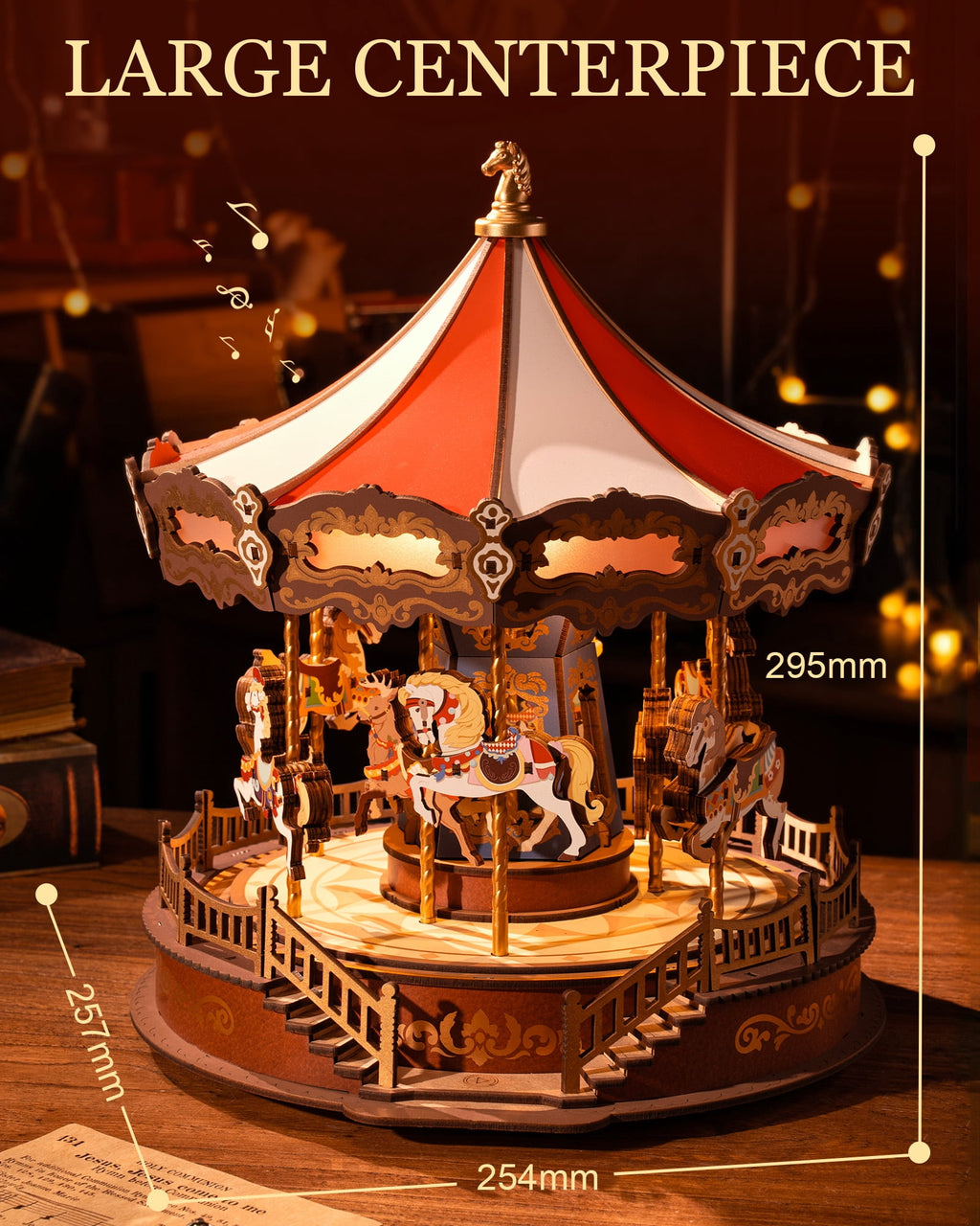 Rolife 3D Puzzles Music Box DIY, Classic Carousel Dreamer, Wooden Building Model Kits Xmas Birthday Gift for Kids Girls Adults