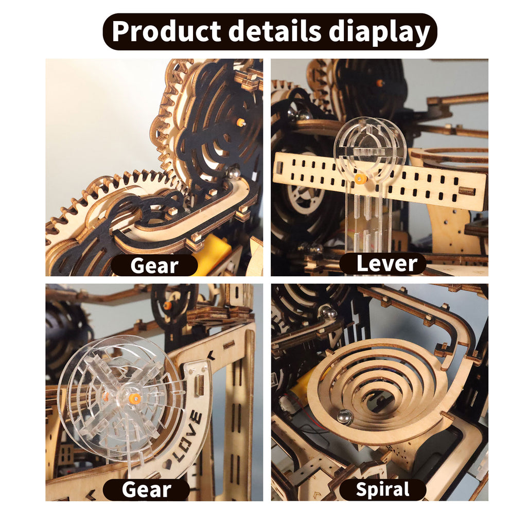 Electric 3D Wooden Puzzles Marble Run Model Kits Brain Teaser Puzzle DIY handmade gift(Without battery)