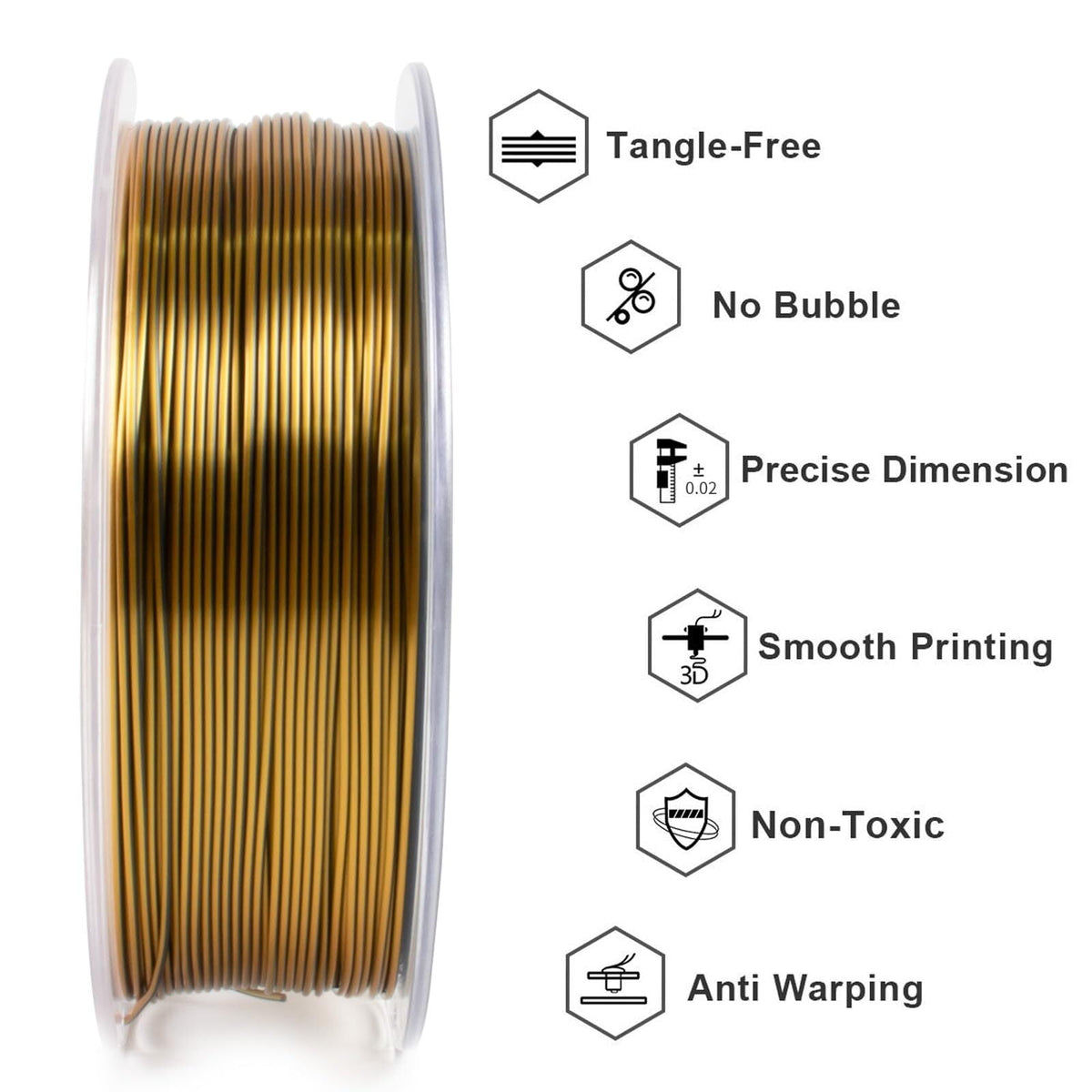Geeetech Anti-silk type 3D Printer PLA Filament 1KG Toughness Enhanced Filament with 1.75mm Dimensional Accuracy +/-0.03mm, 1080 Feet per Roll, Vacuum Packaging Two-tone gold copper