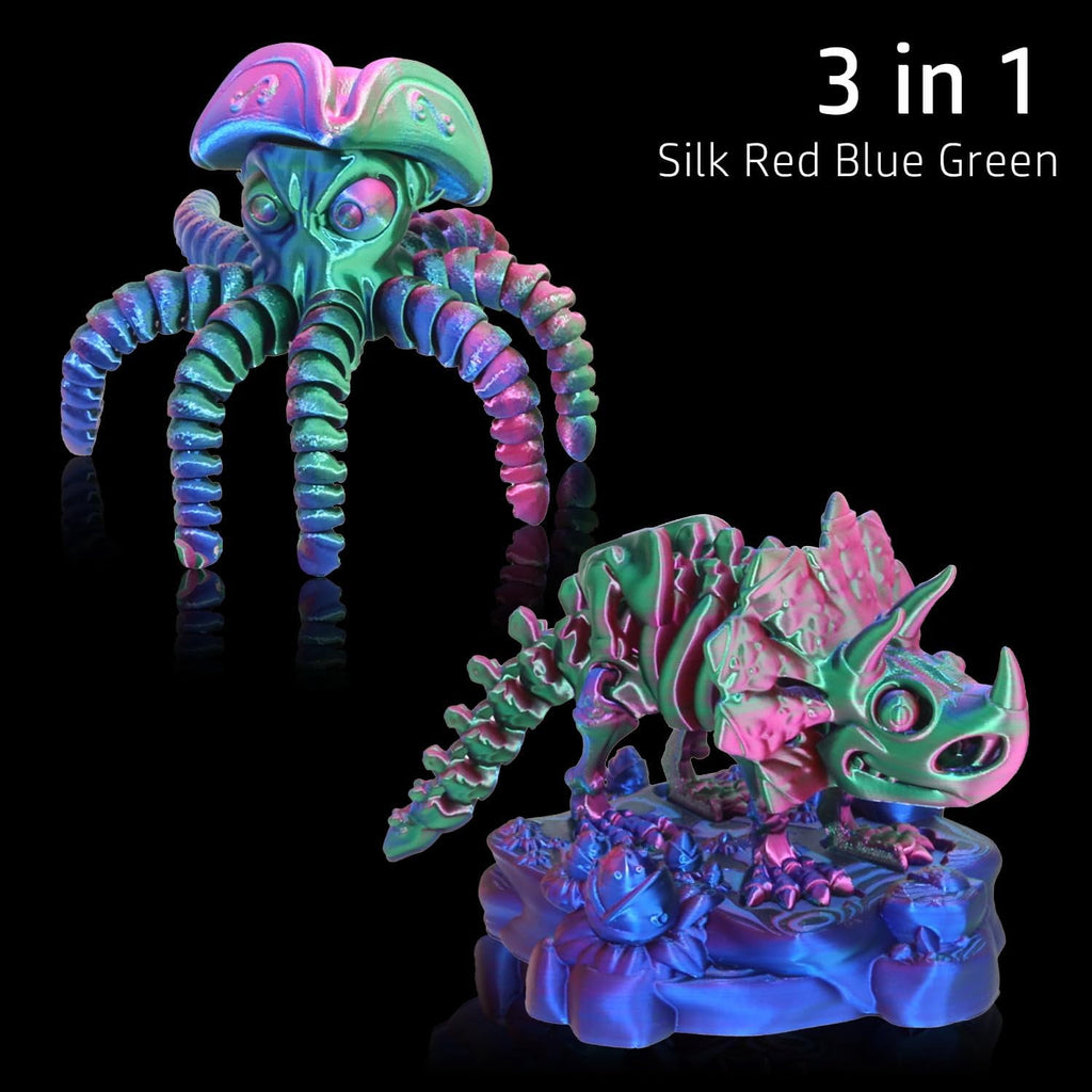 3D Printer Filament, Tricolor PLA Filament 1.75mm Silk Rainbow Filament Green-Red-Blue, 3D Printing Accessories PLA Filament Multicolor, Dimensional Accuracy +/-0.02mm, 2.2lbs/Spool
