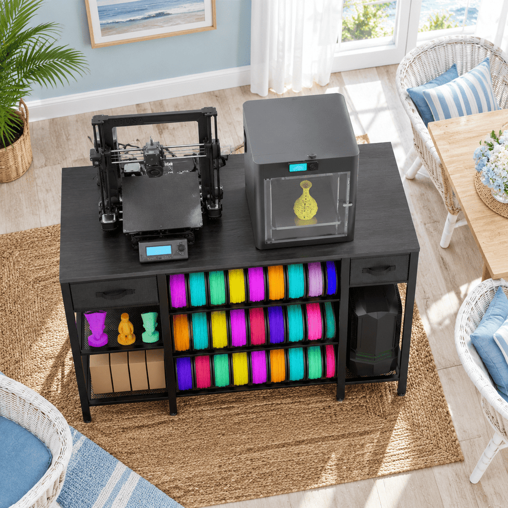 Rectangular Brown Heavy Duty Metal 3D Printer Table with Storage Drawer and Power Hub