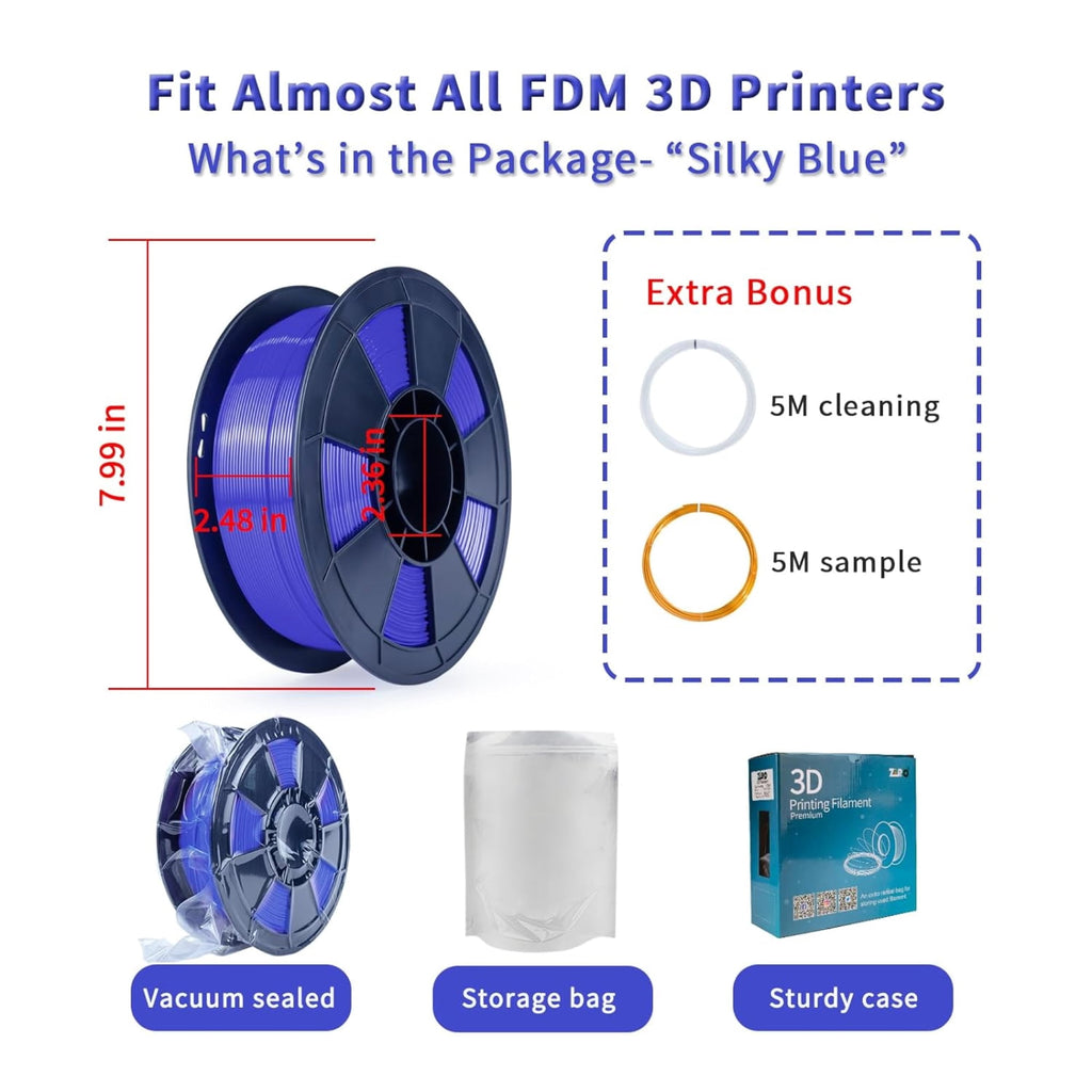 Ziro 3D Silk PLA Filament 1.75mm 1kg, Silver-Gray