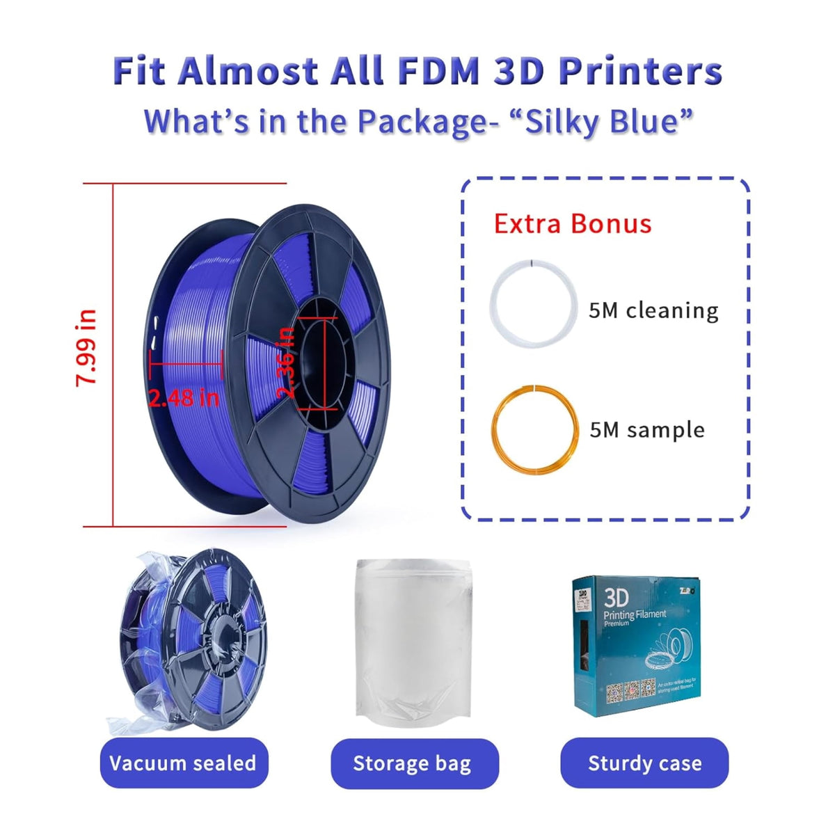 Ziro 3D Silk PLA Filament 1.75mm 1kg, Silver-Gray
