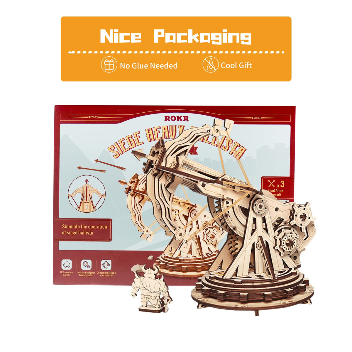 ROKR 3D Wooden Puzzle 158 Pieces Diy Model Toys Medieval Wheeled Cannon Brain Teaser Gift for Kids