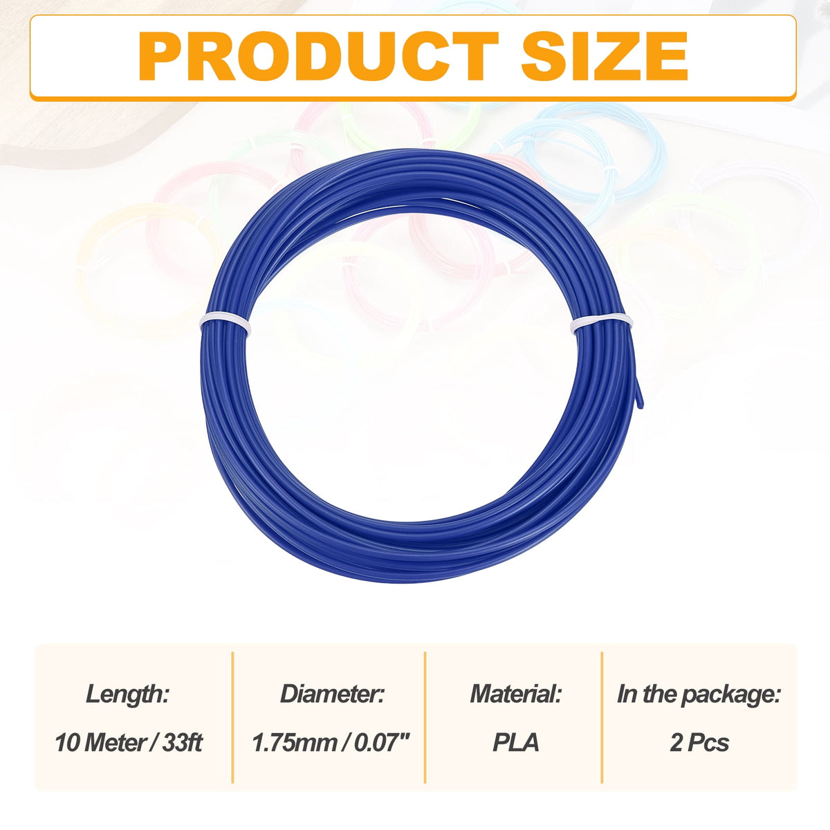 Uxcell 2 Pcs 3D Pen Filament, 1.75mm Dia 33ft Length PLA 3D Printing Pen Filament Refills for 1.75mm 3D Printing Pen, Dark Blue