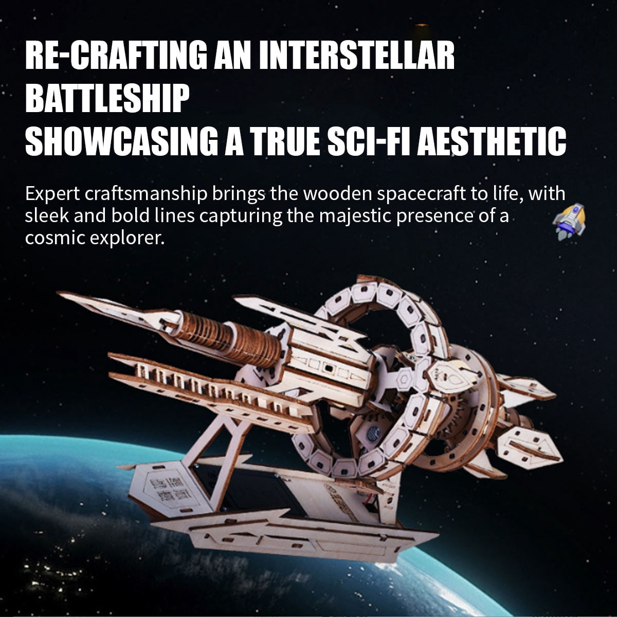 3D Wooden Puzzle Interstellar Battleship Model Kit, DIY Sci-Fi Spacecraft Building Set, Handcrafted Futuristic Decor, Best Gift for Science fiction fans