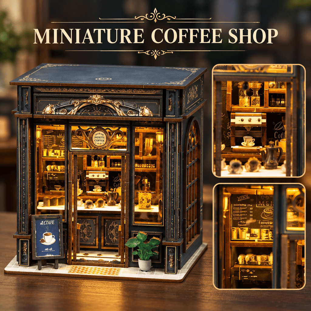 MOJINO Book Nook Kit for Adults, Green Crystal Cafe DIY Miniature House Kit, 3D Wooden Puzzle with LED Light, Christmas & New Year Gift for Book Lovers