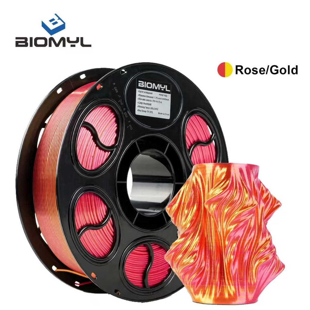 BIOMYL PLA 3D Printer Filament, PLA Filament 1.75mm Metal Gradient Color silk PLA, Tri Gold/Silver/Copper, 1kg Spool, Accuracy +/- 0.03mm