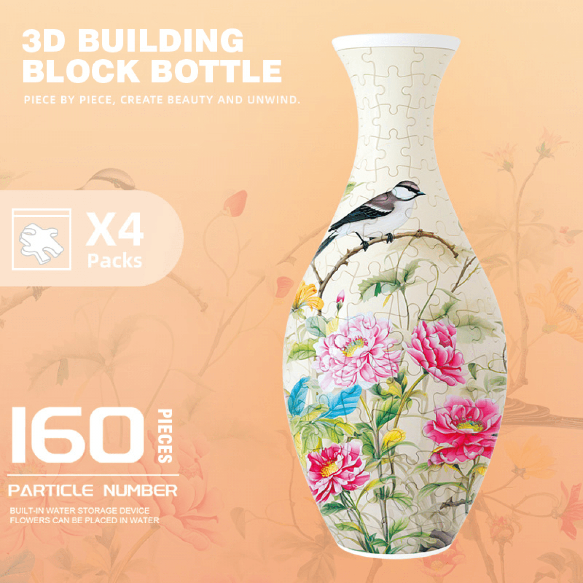 3D Puzzle Vase with 160 3D Jigsaw Puzzle Pieces for Adults & Kids Flower Arrangement Home Decor