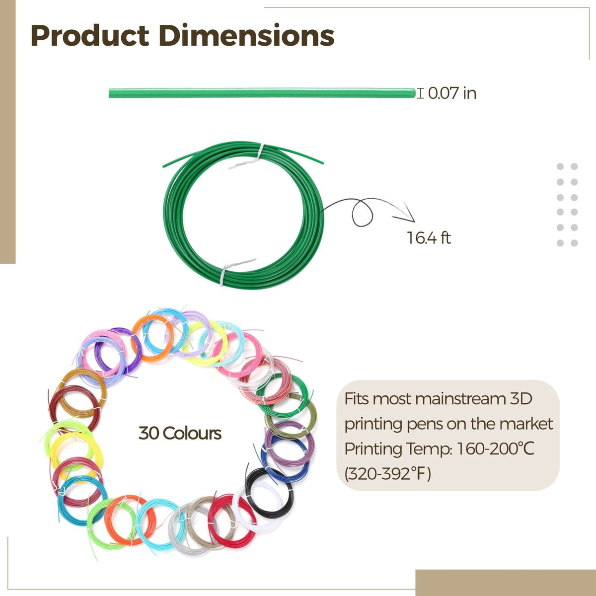 30 Colours 3D Pen Filament Refills, 1.75 mm PLA Printing Material, 16.4 ft Per Colour, Compatible with Most 3D Drawing Pens, Suitable for Art Creation, Handcrafts and Doodling Enthusiasts