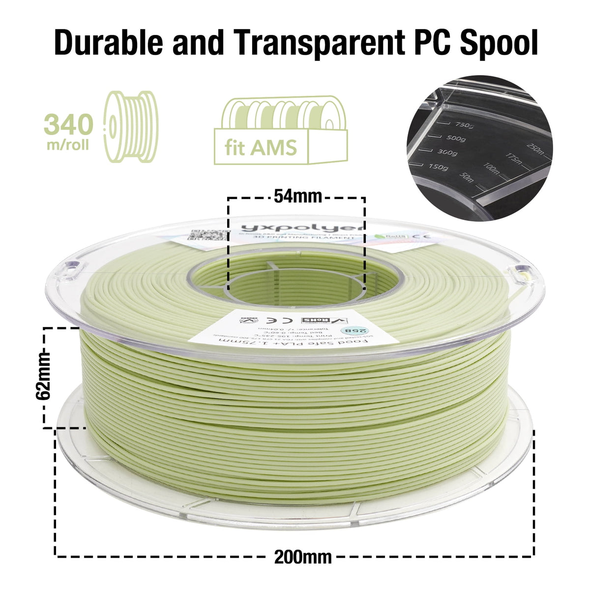 YXPOLYER PLA Filament Food Grade 1.75mm 1kg for 3D Printing, PLA+ Skin Flesh Tone 3D Printer Filament AMS-Compatible