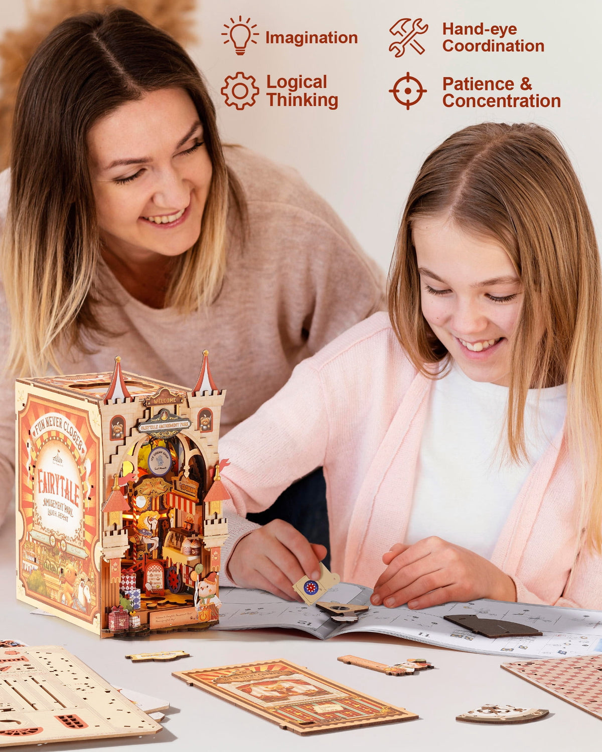 Robotime Fairytale Amusement Park Wooden 3D Puzzle, Diy Book Nook Building Kit for Adults, 257 Pieces