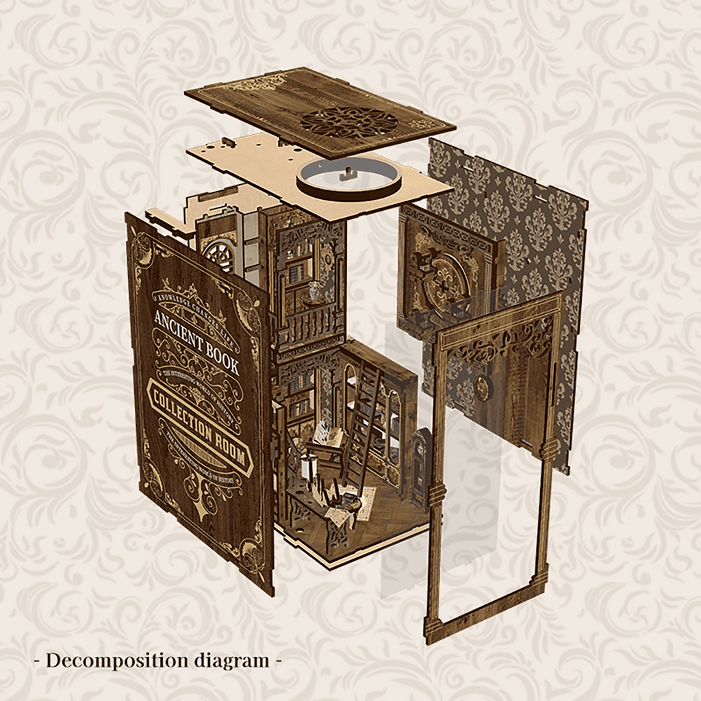 Strucwood DIY Book Nook Kit Ancient Book Wooden Puzzles with LED Dust Cover,3D Crafts Hobbies,Gifts for Adults（BV02-008）