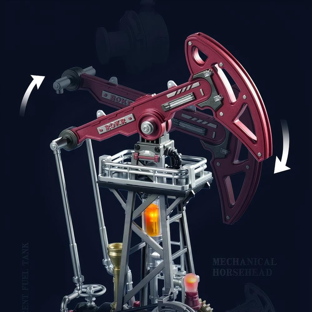 ROKR Oil Pump Jack Mechanical 3D Wooden Puzzle, DIY Industrial Model Kit with Moving Gear Mechanism, LED Display, Type-C Powered Desk Decor Gift for Adults and Teens