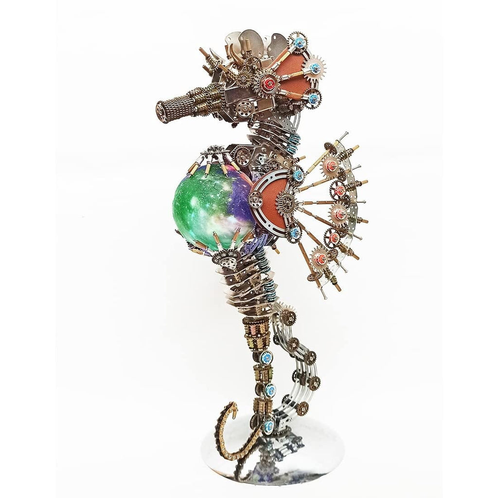 3D Metal Puzzles Steampunk Seahorse Lamp - 2100PCS Mechanical Model Kit with 16 Color Light for Unique Home Decor