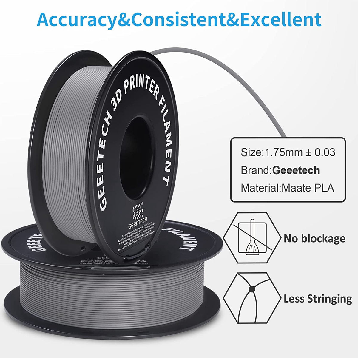 GEEETECH Matte PLA Filament, 1.75mm Matte Black 3D Printer Filament, 1kg Spool (2.2lbs), Dimensional Accuracy +/- 0.03 mm, Fit Most FDM Printer