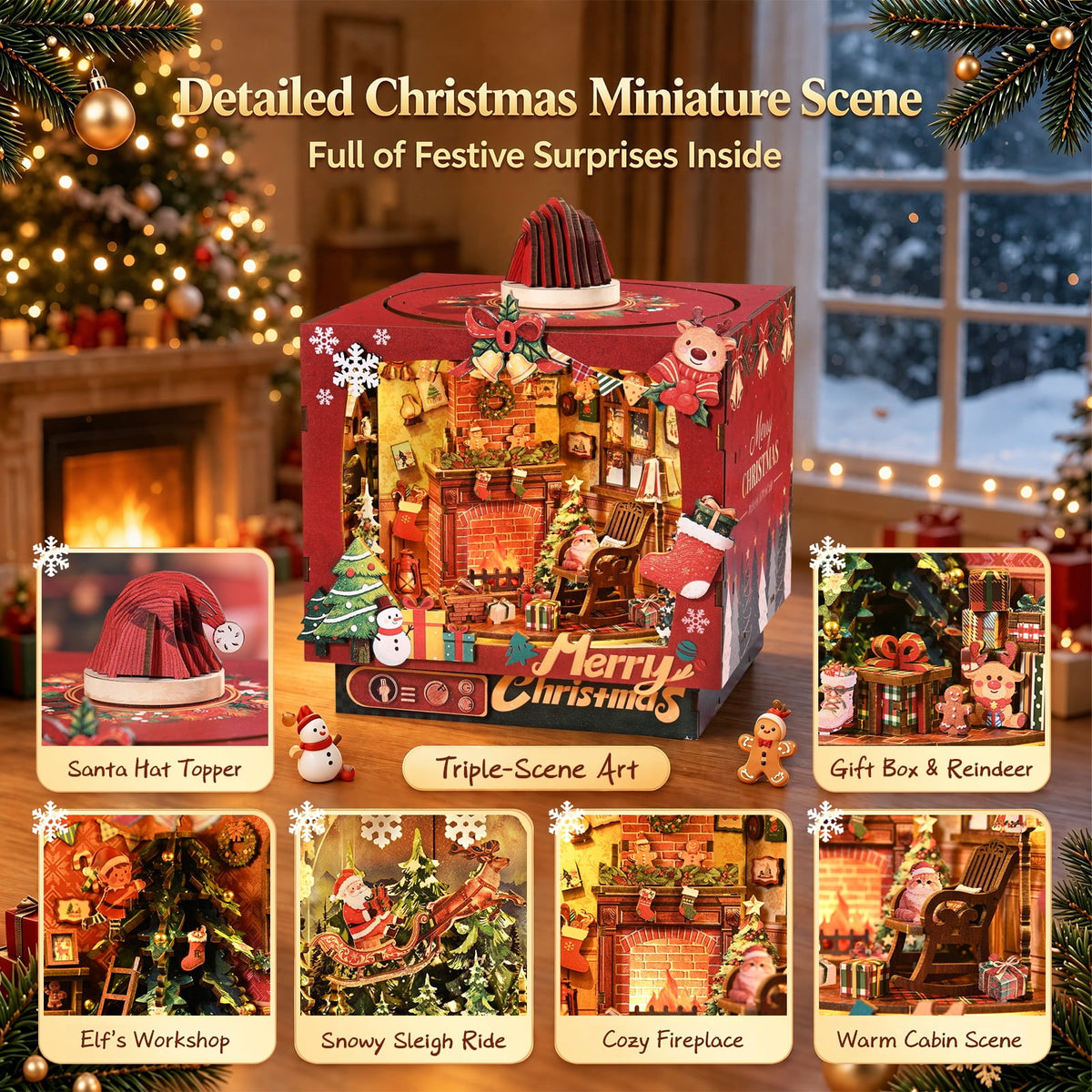 DIY Book Nook Kit with LED Light, Fantasy Wonderland Fold-Out Storybook Diorama, 3D Wooden Puzzle Bookshelf Decor Gift for Adults Teens