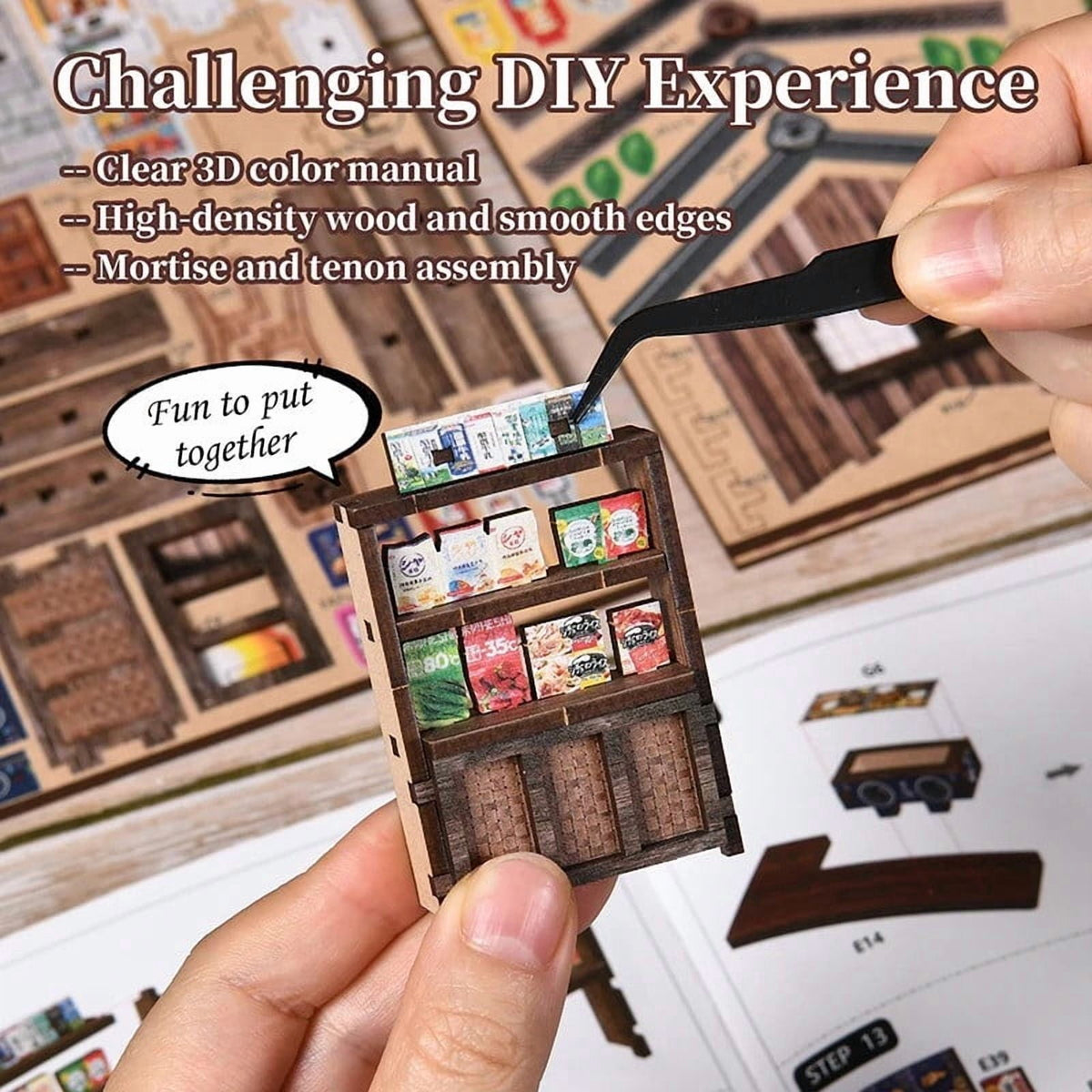 Homemoh Book Nook Kit - Kasuga Grocery Store, 209 PCS DIY Miniature House 3D Wooden Puzzles for Adults, Tiny Booknook Bookshelf Decor, Stress Relief Craft for Enthusiasts Lovers Family & Friends