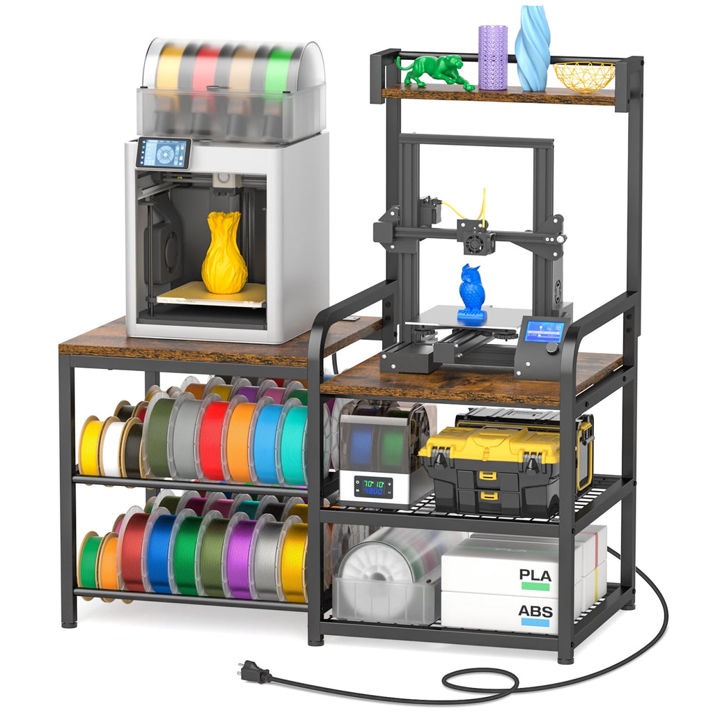3D Printer Table with 4-Tier Filament Storage Rack and Power Outlet