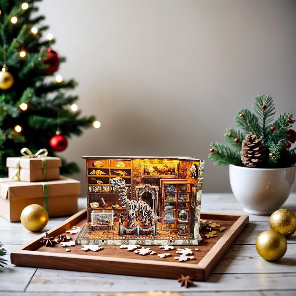 3D Wooden Puzzles for Adults, DIY Dinosaur Miniature , Book Nook Kit, Built-in LED Model Kit Dinosaur Gifts for Adults Teens Home Decor, Ideal Christmas Puzzle Gifts for Men Women
