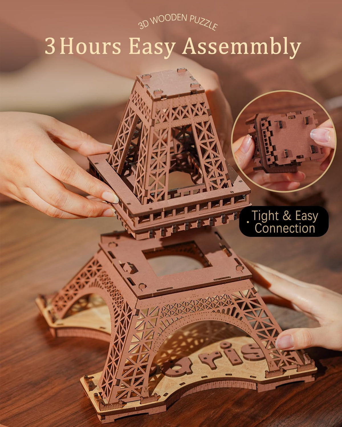 Rolife Night of the Eiffel Tower 3D Wooden Puzzle,Craft Kits With Lights Architecture Construction Model for Teens Adult