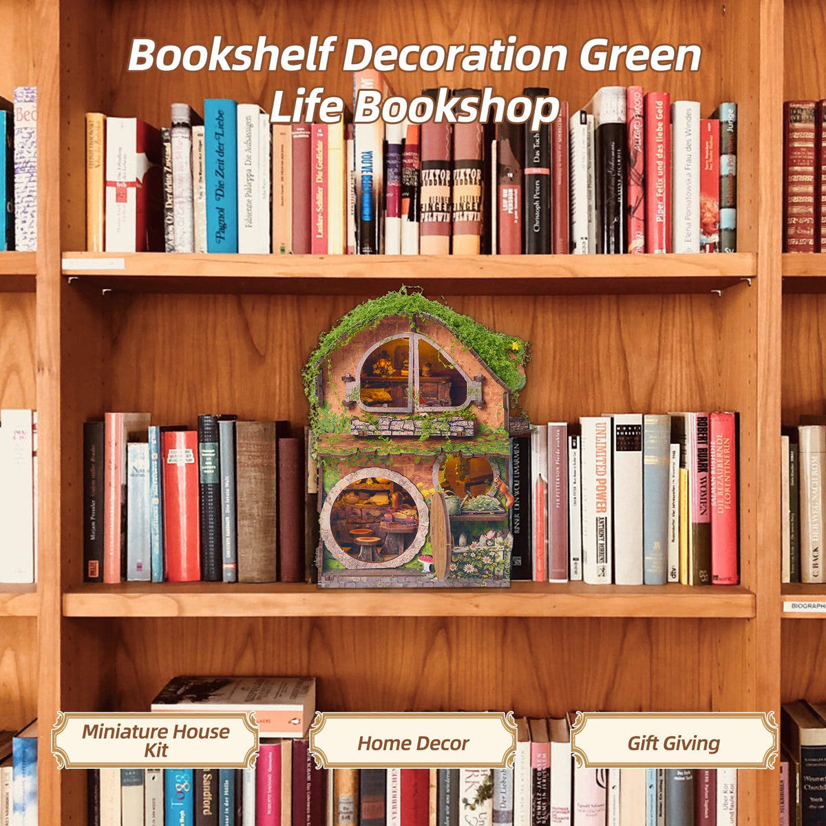 DIY Book Nook Kit for Adults, 3D Wooden Puzzle Tiny House Bookshelf Decor with LED Light, DIY Miniature House Kit Gifts for Family and Friends
