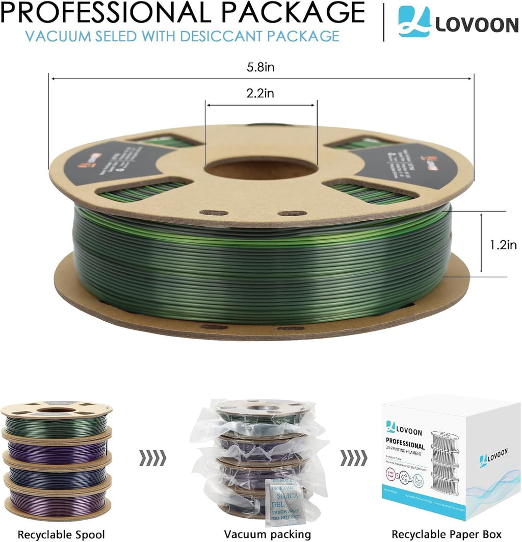 3D PLA Filament Bundle 1.75MM, Color Shift Filament Bundle, Gradient Silk PLA Filament Bundle, PLA Filament for 3D Printer 3D Pen, Dimensional Accuracy +/-0.02mm, 200g x 4 Spools