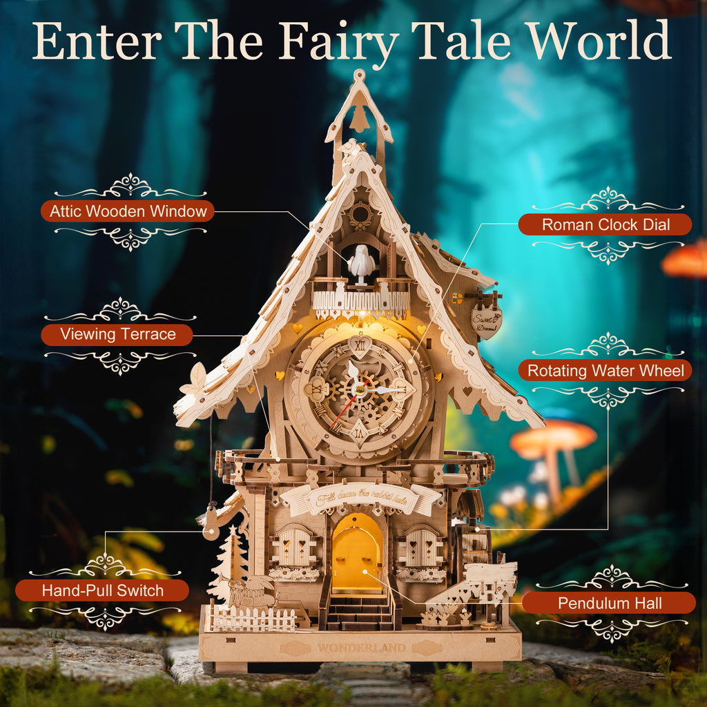 Robotime Cuckoo Clock Wood 3D Puzzles DIY Craft Kit for Adults 435 Pieces