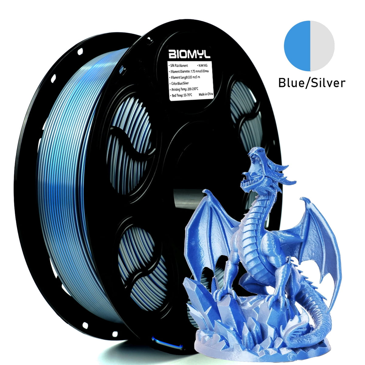 BIOMYL PLA 3D Printer Filament, PLA Filament 1.75mm Metal Gradient Color silk PLA, Tri Gold/Silver/Copper, 1kg Spool, Accuracy +/- 0.03mm