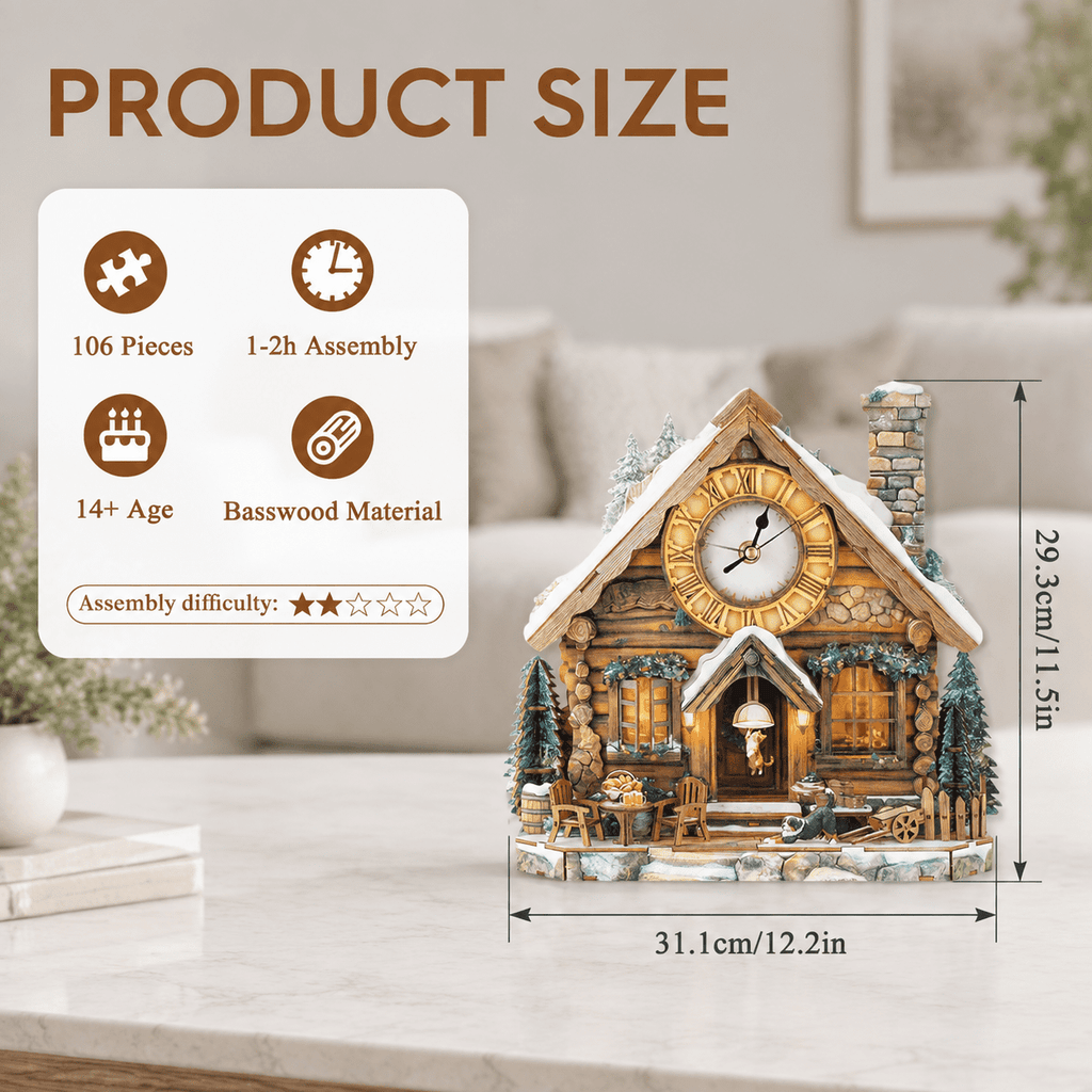 Wooden House Clock 3D Puzzle DIY Mechanical Clock Kit for Adults Teens