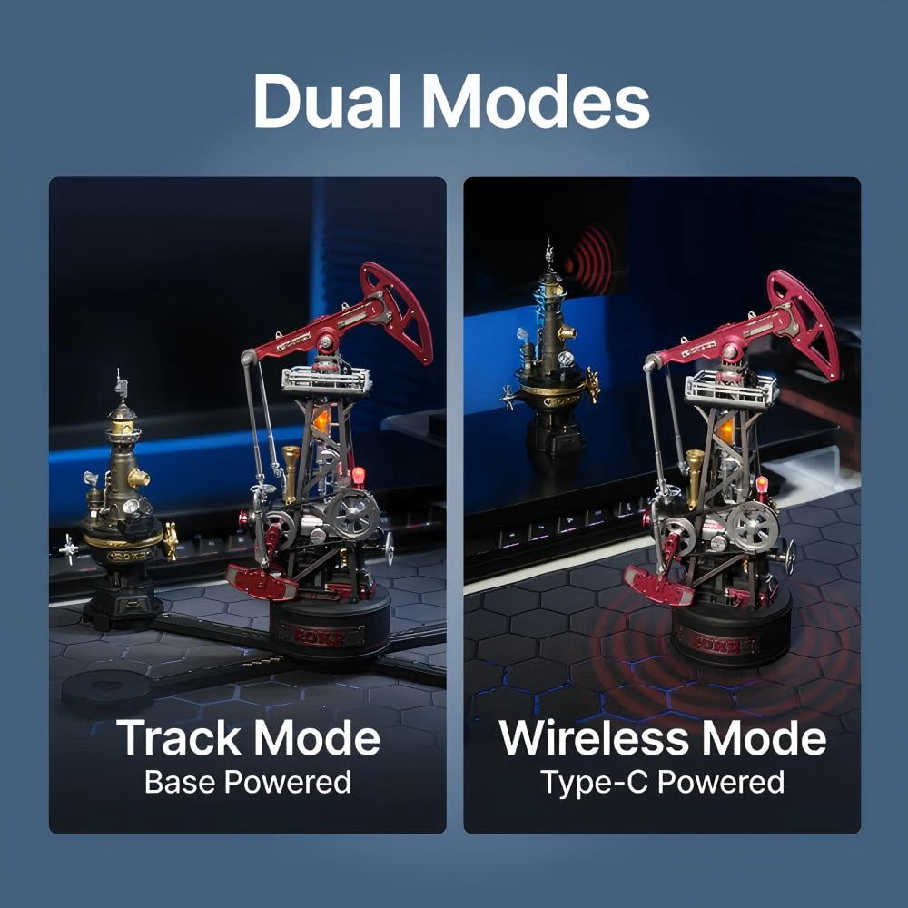 ROKR Oil Pump Jack Mechanical 3D Wooden Puzzle, DIY Industrial Model Kit with Moving Gear Mechanism, LED Display, Type-C Powered Desk Decor Gift for Adults and Teens