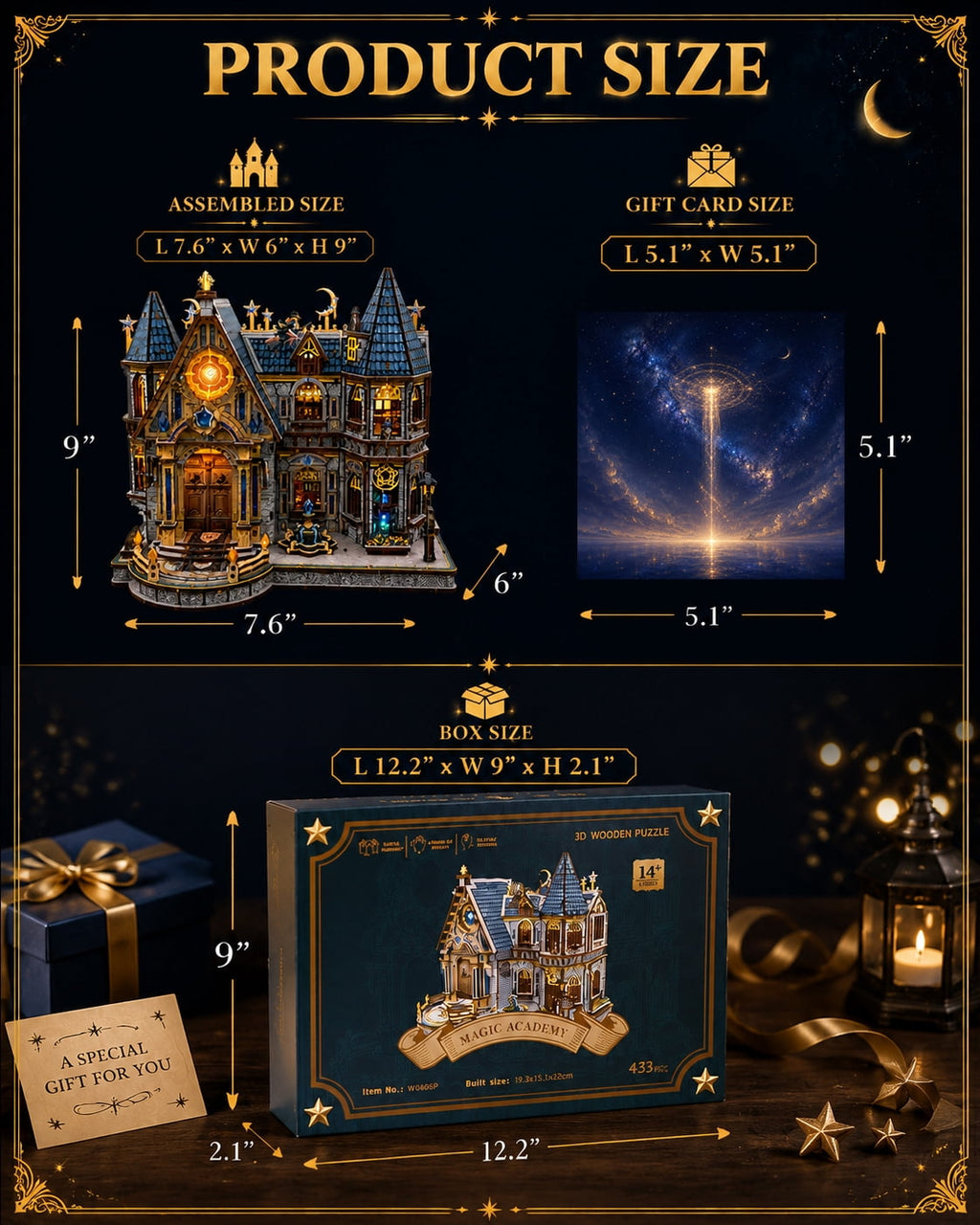 3D Wooden Puzzle for Adults, DIY Magical Castle Model Kit with Multicolor LED Lighting, Detailed Miniature House to Build, Desk Decor, Gift for Puzzle Enthusiasts