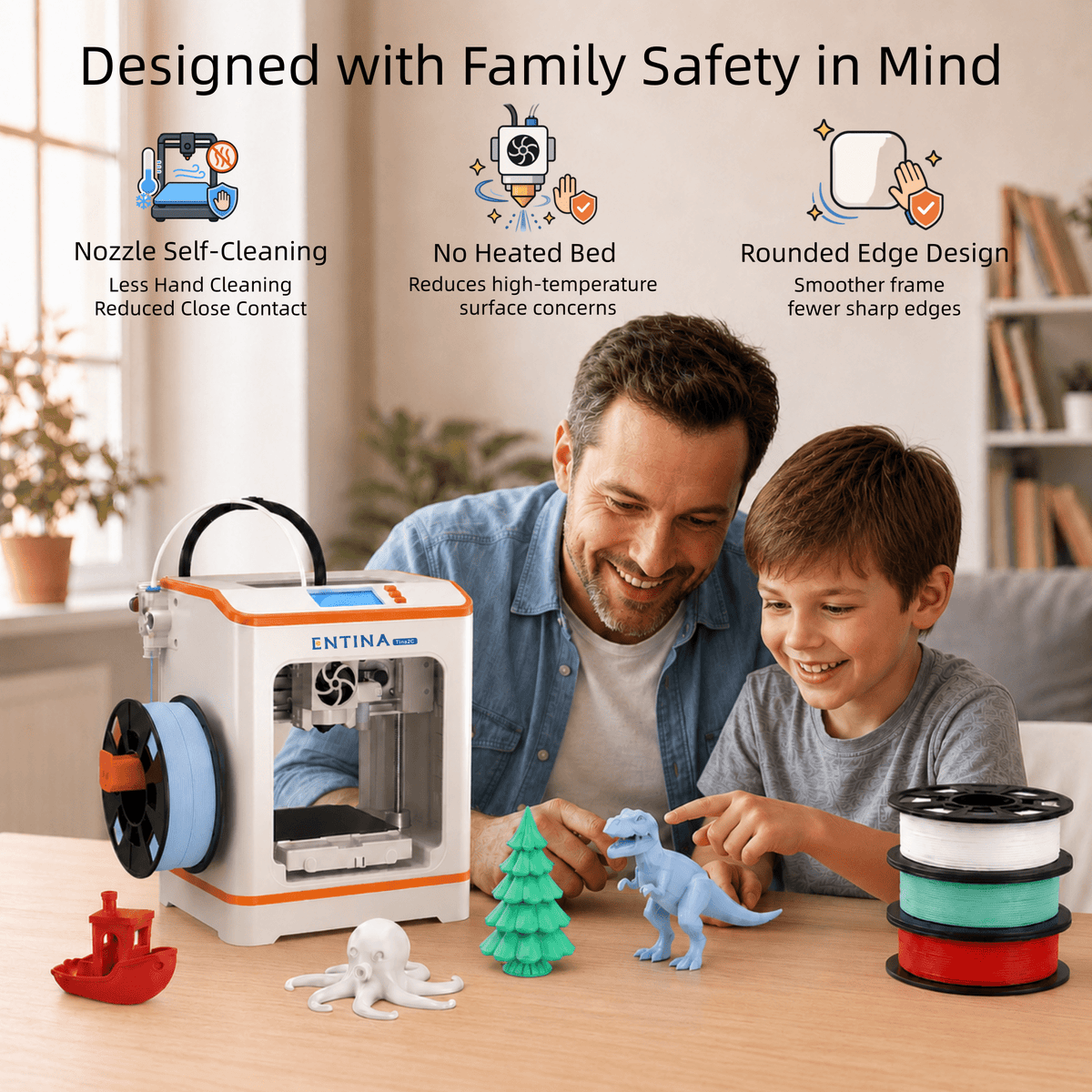 Entina 3D Printer Tina2C, Auto Leveling App Control Quiet for Kids Beginners STEM DIY