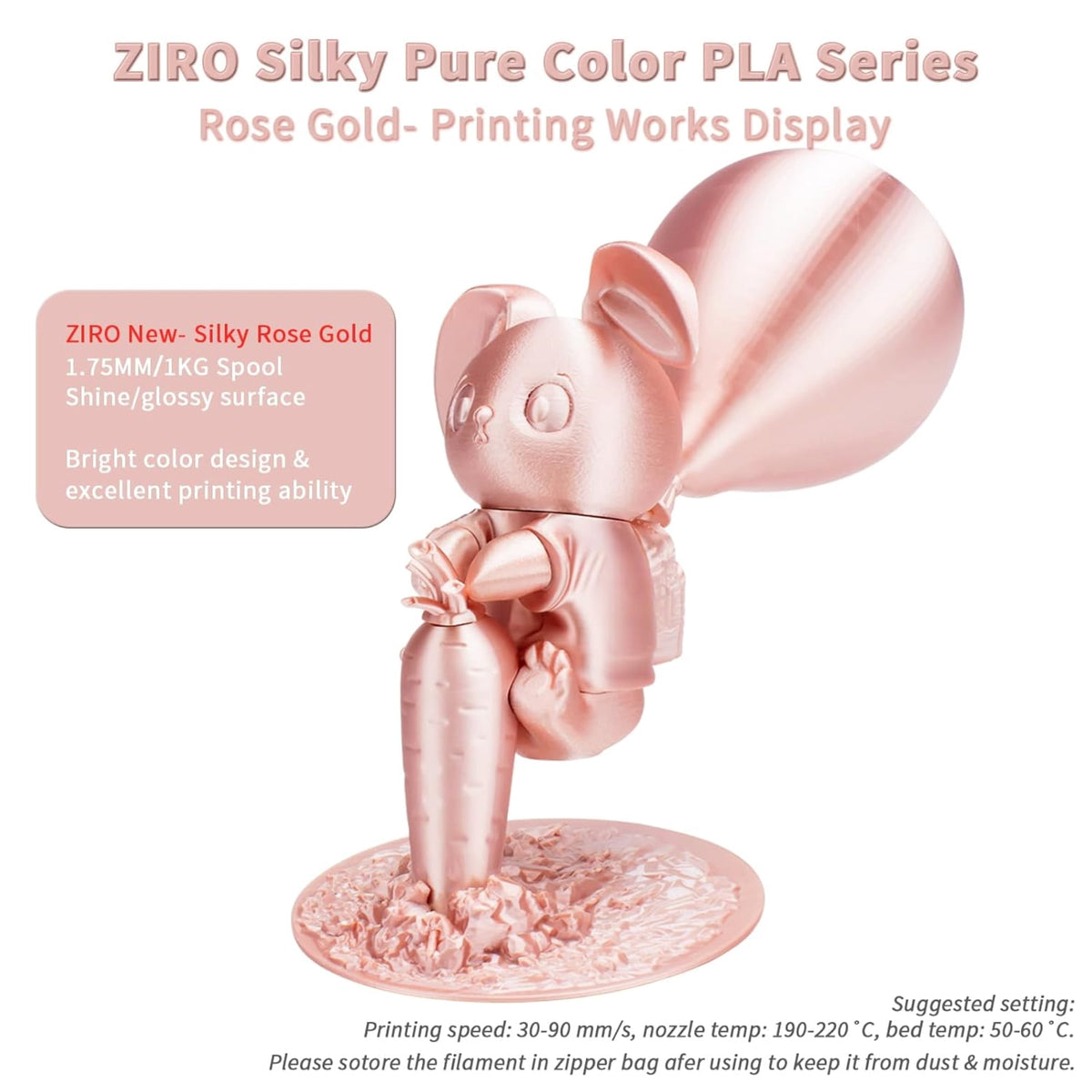 Ziro 3D Silk PLA Filament 1.75mm 1kg, Silver-Gray