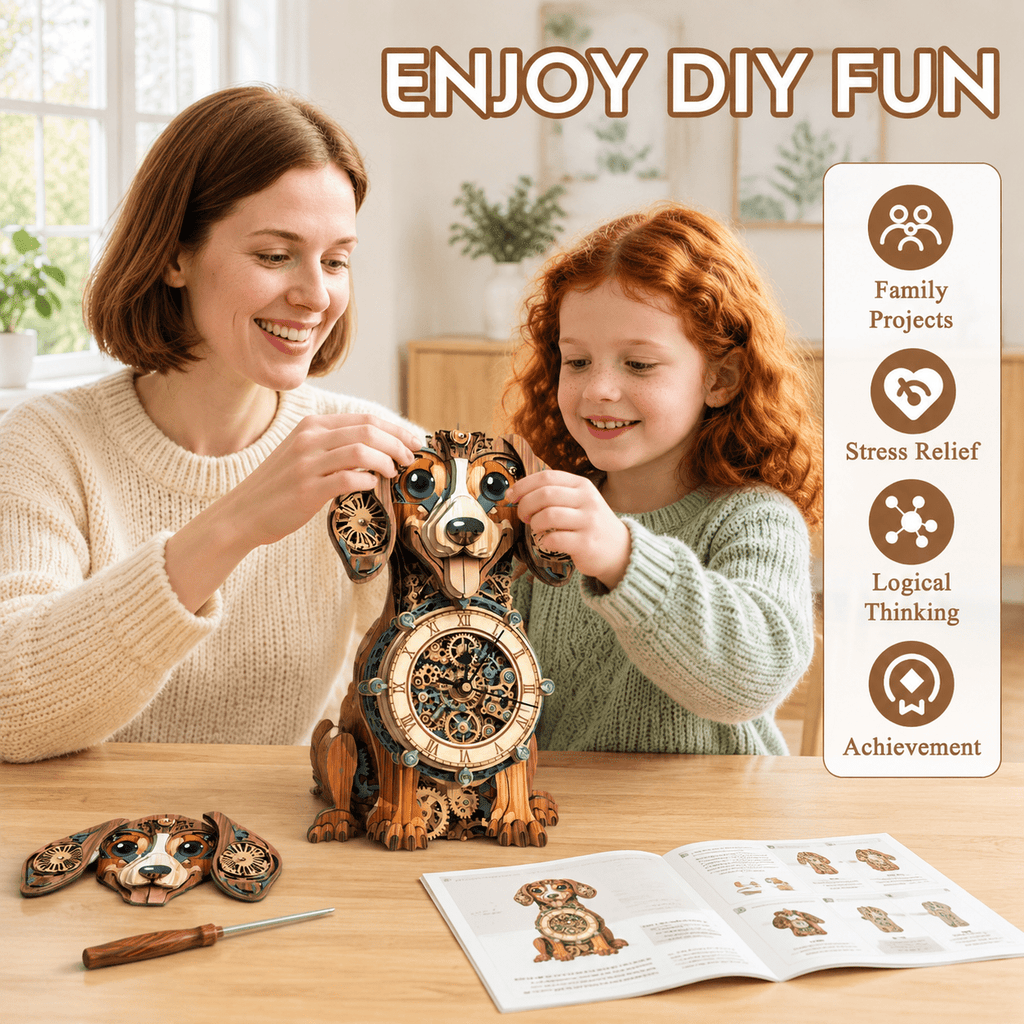 Wooden House Clock 3D Puzzle DIY Mechanical Clock Kit for Adults Teens