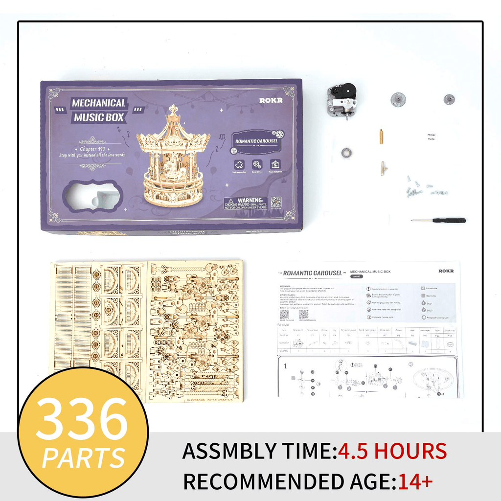 ROKR Music Box 3D Puzzles,Carousel Model Building Kits,Christmas Birthday Gift for Kids Girls Daughter Wife Girlfriend