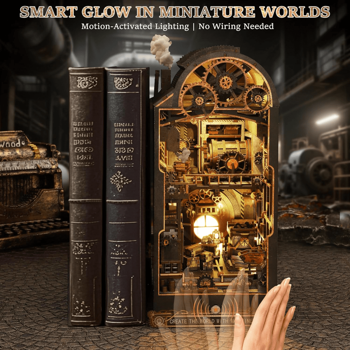 Book Nook Kit, DIY Miniature House with Sensor LED 3D Wooden Puzzle Bookshelf Insert Decor for Adults, Creative Gift for Book Lovers and Family