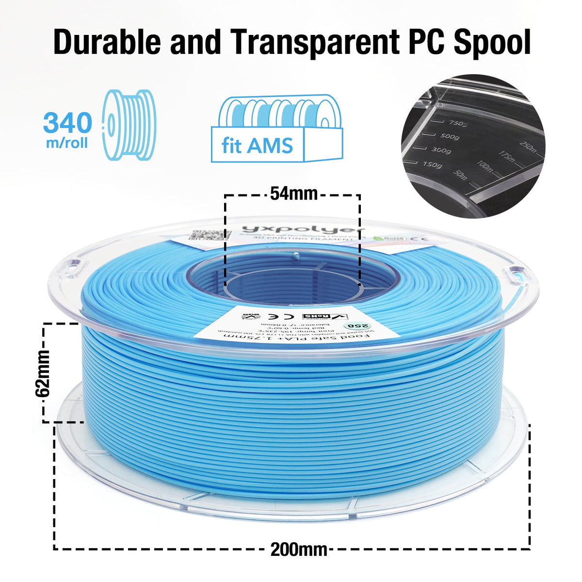 YXPOLYER PLA Filament Food Grade 1.75mm 1kg for 3D Printing, PLA+ Skin Flesh Tone 3D Printer Filament AMS-Compatible
