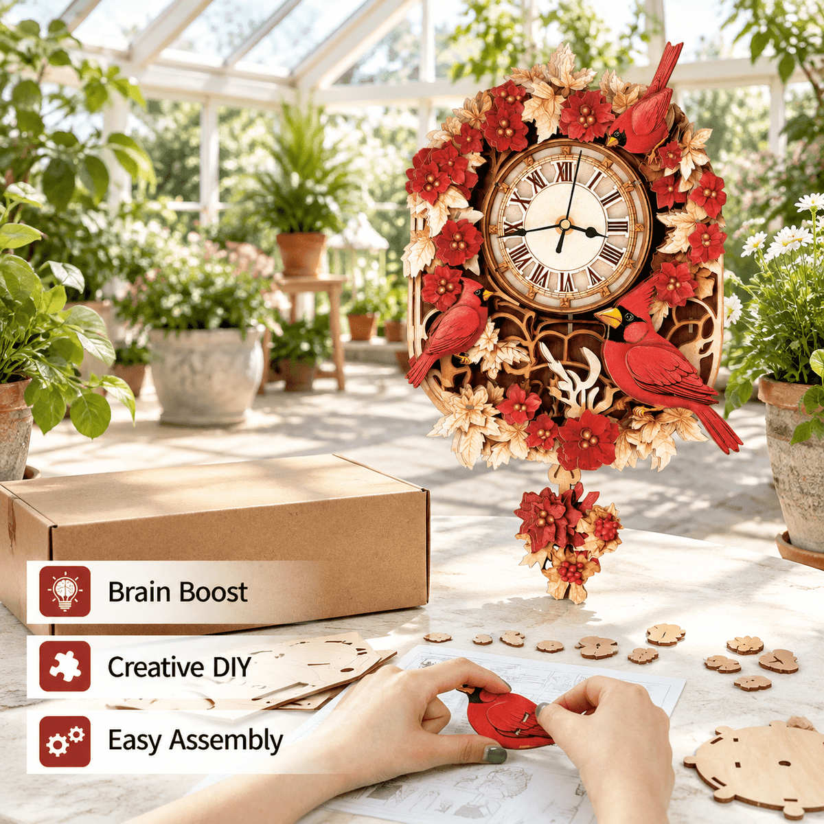 Fire Phoenix Wooden 3D Puzzle Clock DIY Model Kit for Adults