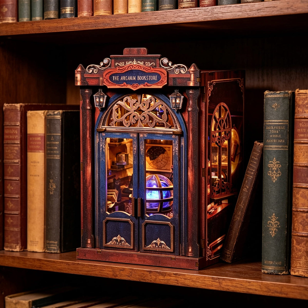 DIY Book Nook Kit with LED Light, Fantasy Wonderland Fold-Out Storybook Diorama, 3D Wooden Puzzle Bookshelf Decor Gift for Adults Teens